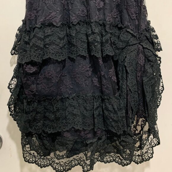 VINTAGE NU-MODE SLIM FIT SLEEVELESS RUFFLE LACE LITTLE BLACK DRESS SIZE S - Picture 10 of 12
